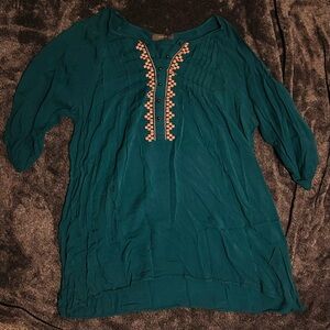 Umgee Teal Tunic with Orange Embroidery